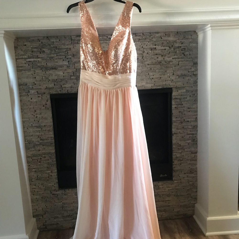 NWT Rose Gold Sequin & Blush Gown sz 12